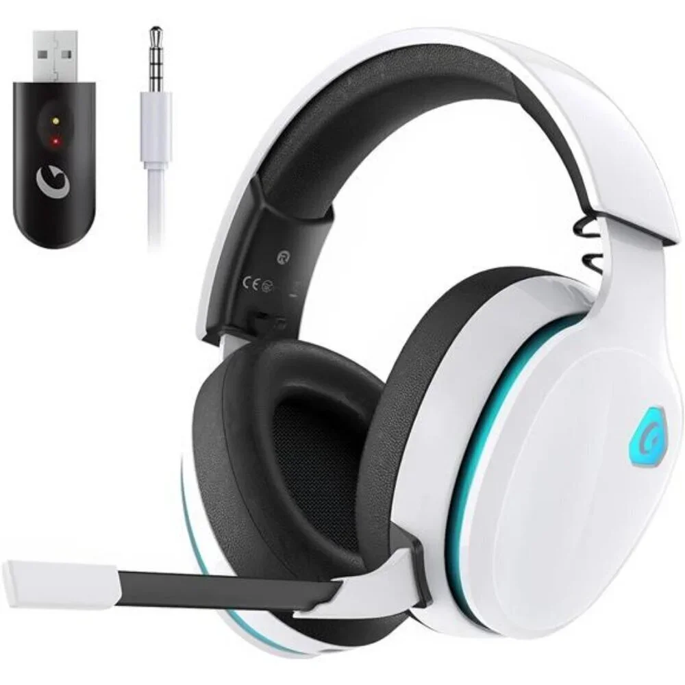 2.4GHz Wireless Gaming Headset Gaming Headphones Bluetooth Battery Mic White